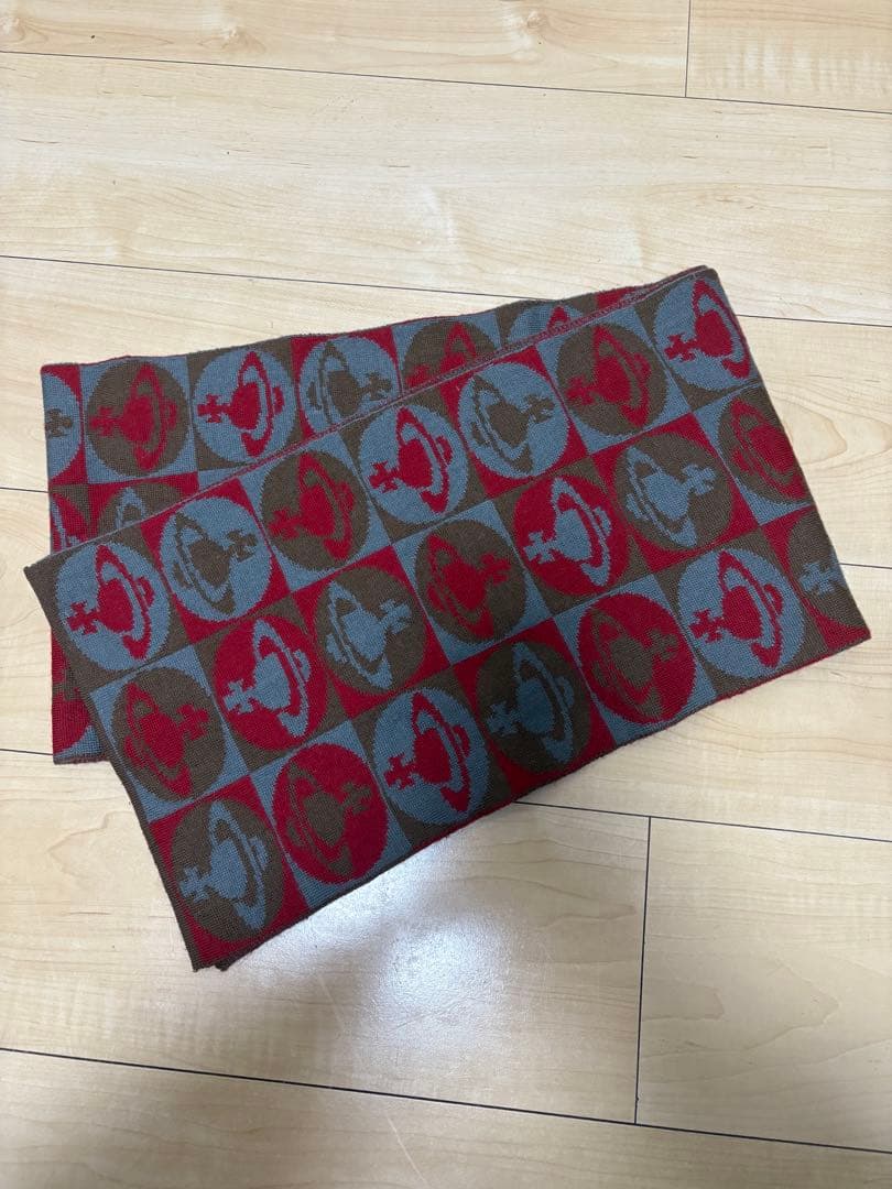Vivienne Westwood オーブ総柄 マフラー Vivienne Westwood□オーブ総柄 マフラー 赤黒リバーシブル