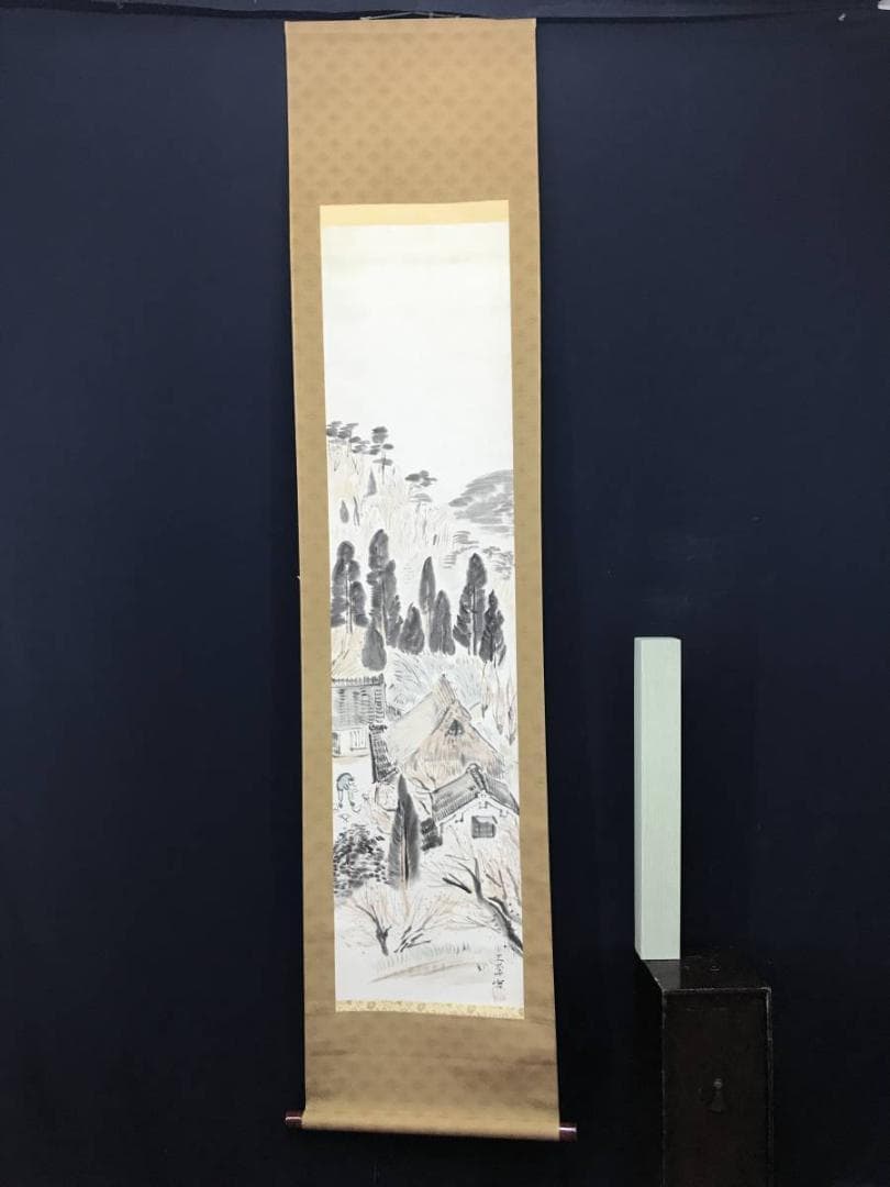 【真作】大草/秋景山家図/山水図/秋景山水図/掛軸/名家伝来/AC-44