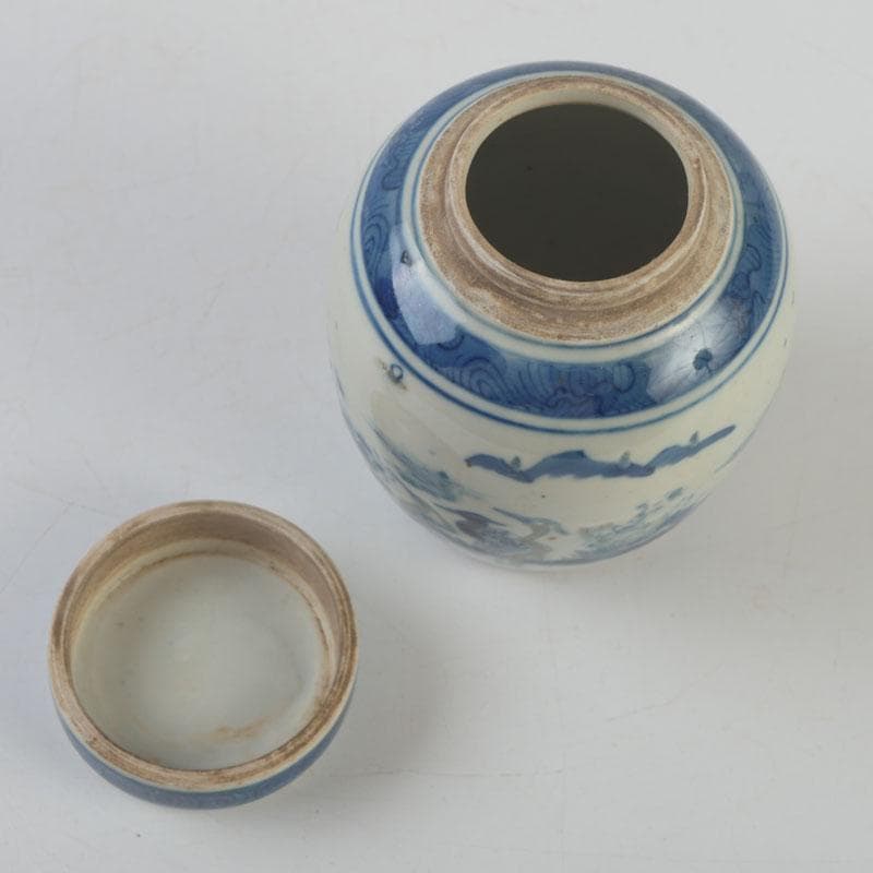 中国 青花 山水花鳥文 蓋壷 Z 8619