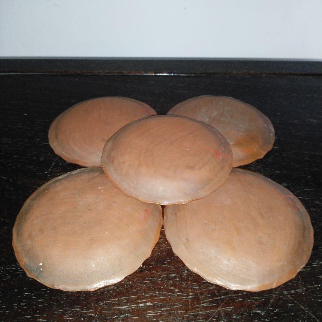 NO639 備前焼　煎餅皿　絵備前　古備前　宝尽くし文様　幕末～明治　5枚組