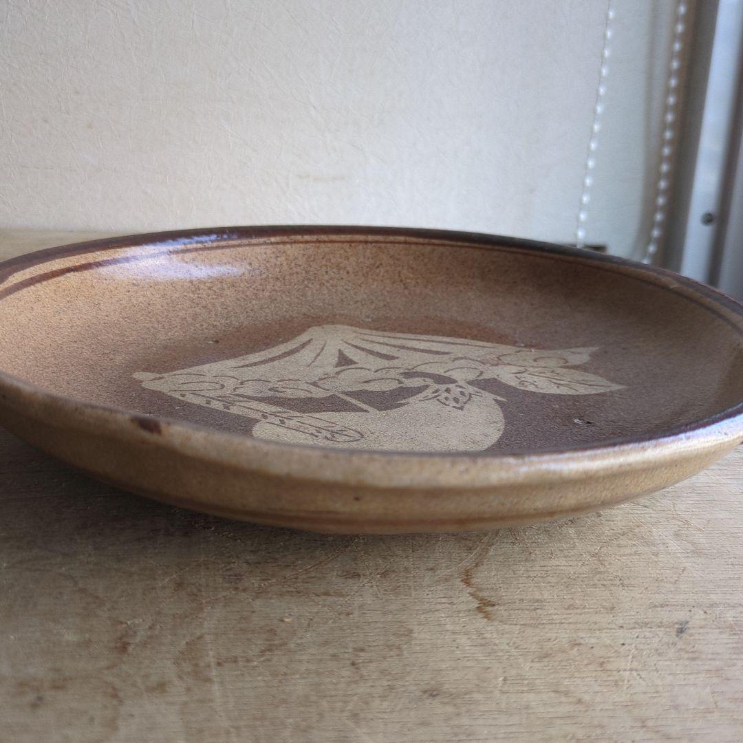 骨董 美濃焼 石皿 一富士二鷹三茄子 陶器 縁起柄 来福