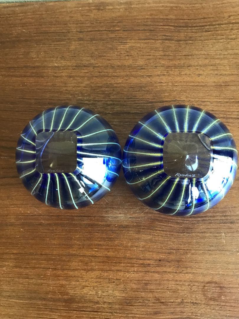 高梨良子作 縞ガラス ぐい呑み 小鉢 サラダボウル 2個セット 高梨良子作