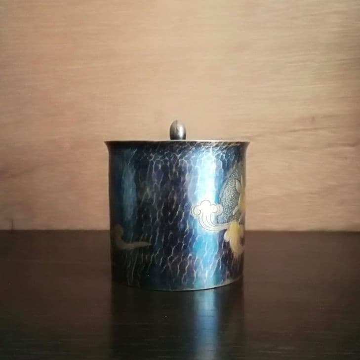 逸品 玉川堂 鎚起銅器 兎図紋 蓋物 小物入れ 煙草入れ 和骨董