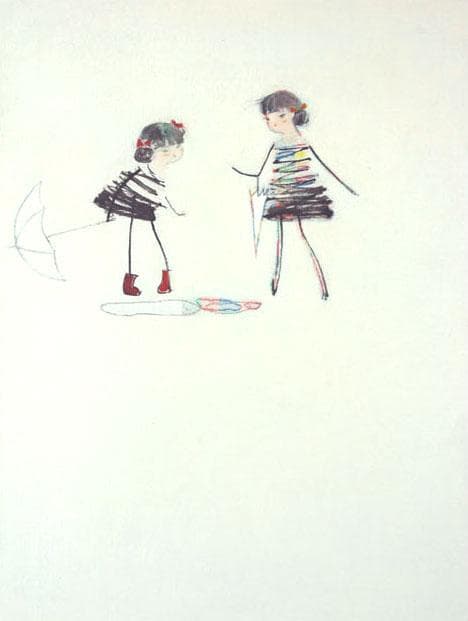 油絵 絵 絵画インテリア 額付(青緑＋金色の枠)F4-040314 子供雨