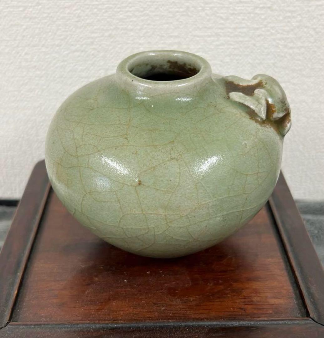 中国明時代　龍泉窯青磁水盂 文房具　胴直径約9.5㎝ BL2-4