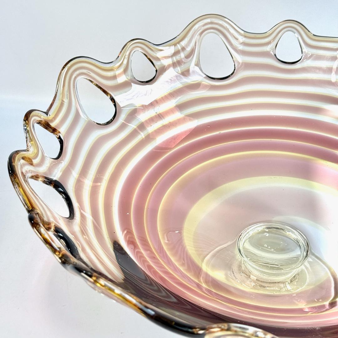 ビンテージ 職人よる手作りの大きなガラスコンポート 直径35㎝