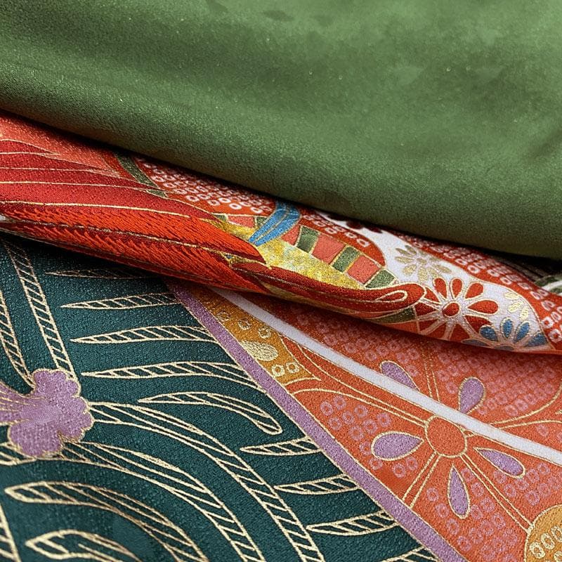 504ag79◎七五三 七歳 女児 着物&袋帯&長襦袢 鳳凰扇梅 金彩 刺繍◎