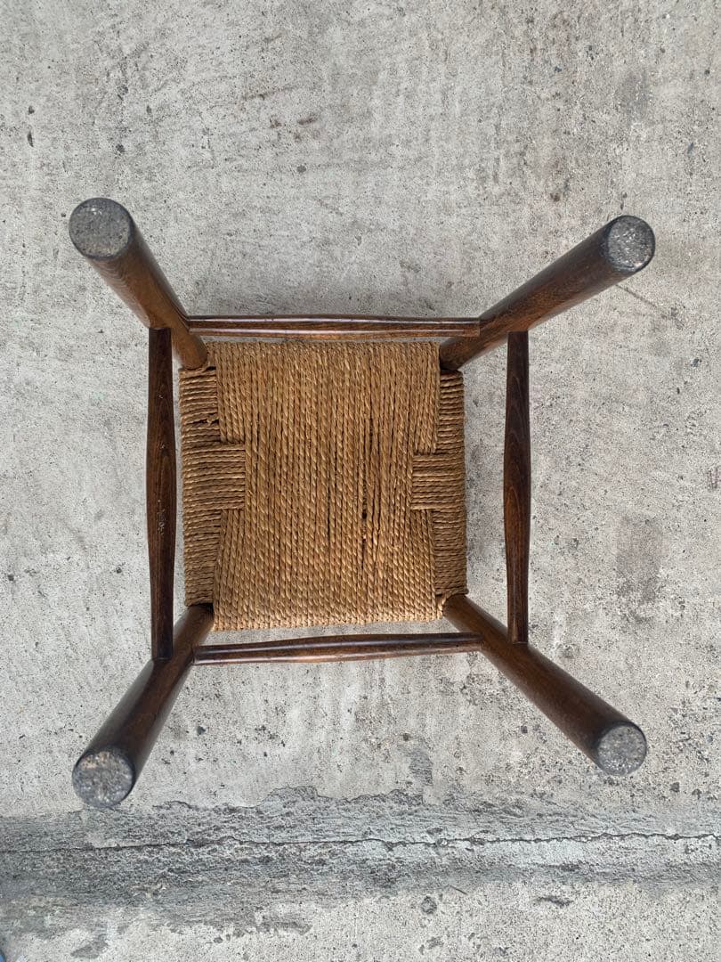 アンティーク ラッシュ スツール 縄編み チェア 民芸家具 椅子 No.3