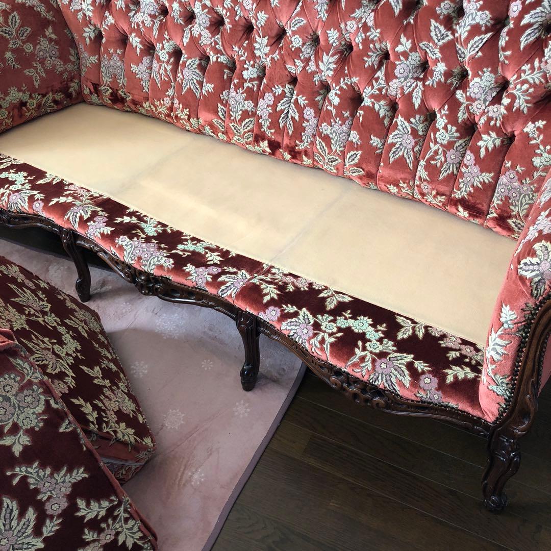 金華山 イタリア ビクトリアンスタイル 3人掛けソファ 赤色 花柄 金