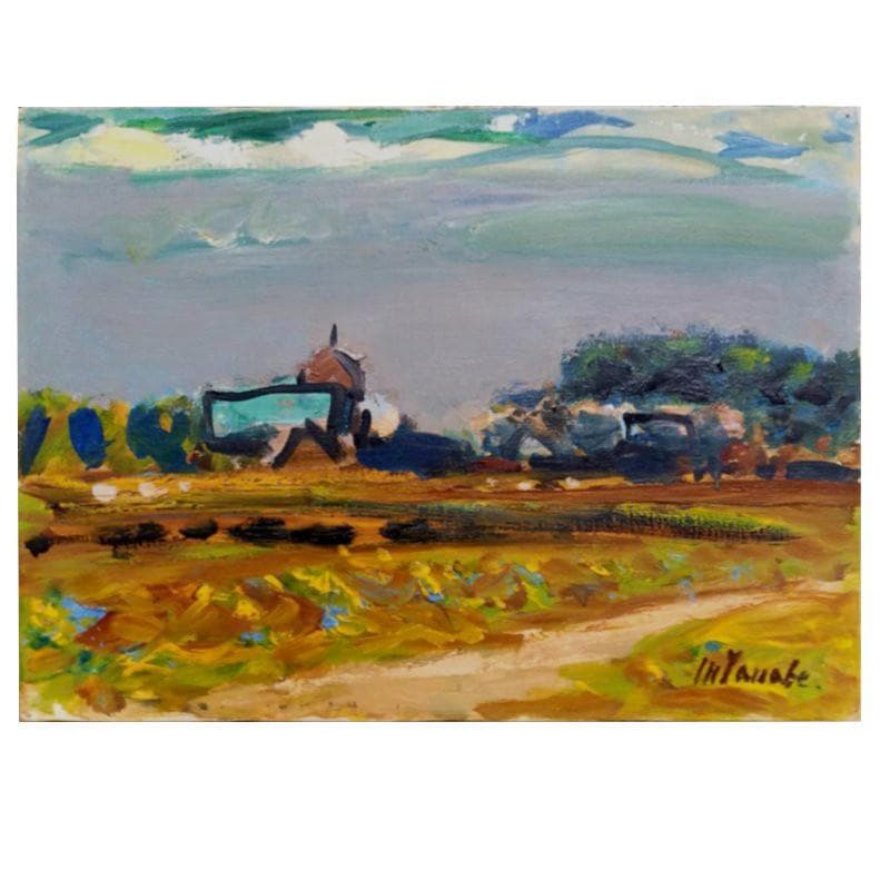 ☆田辺三重松☆「北辺の牧場」油絵 F4号