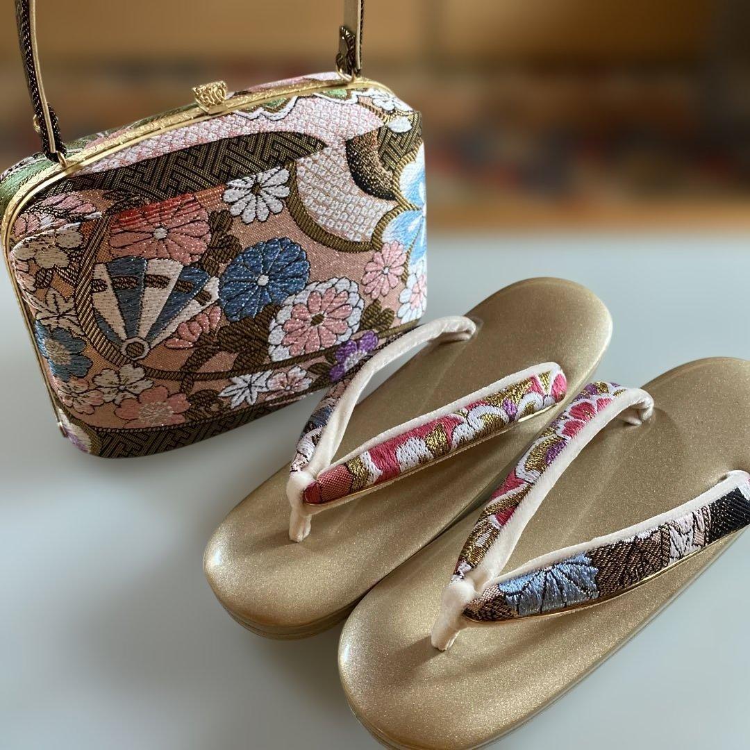 成人式　振袖　日本製　西陣帯地使用　和装バッグぞうりセット　リバーシブル　L