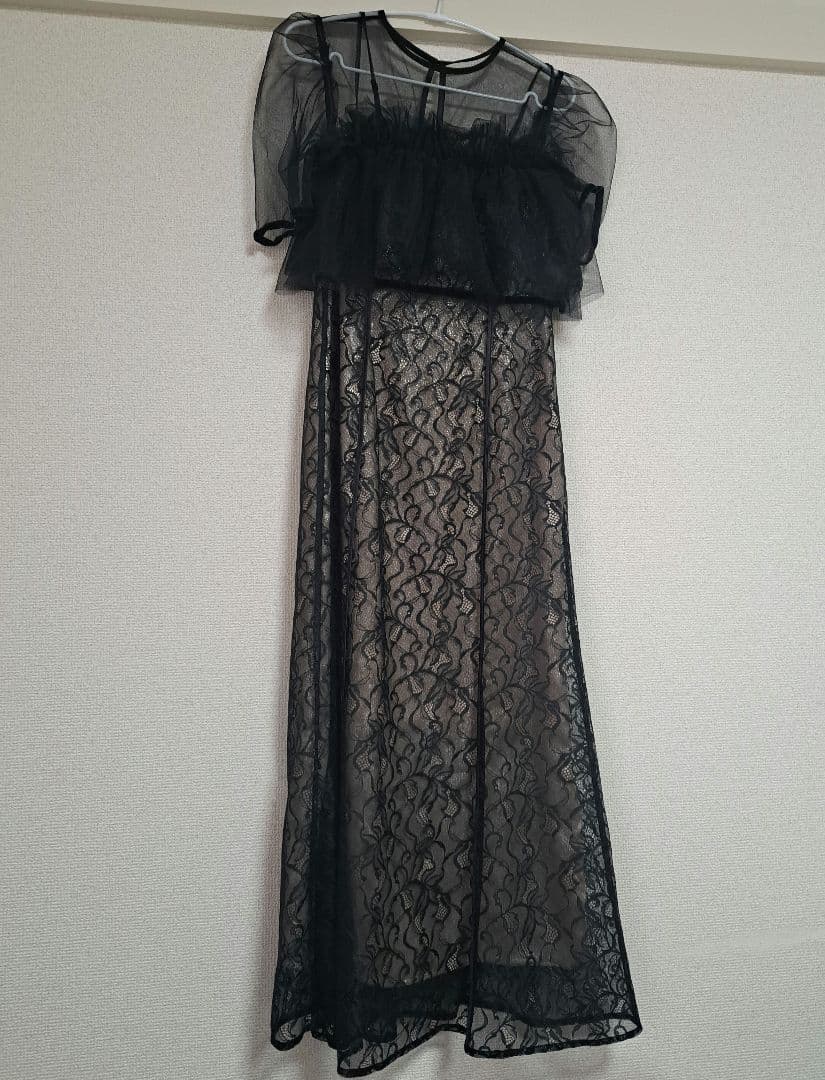 FRAY I.D シルバーリーフレースレイヤードドレス