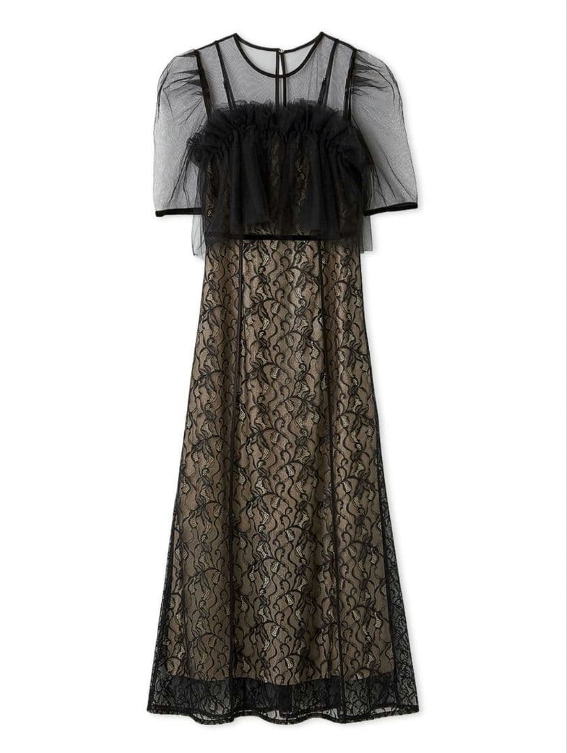 FRAY I.D シルバーリーフレースレイヤードドレス