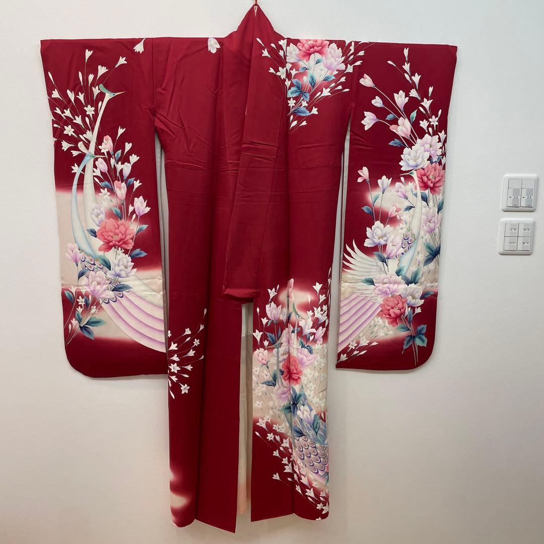 【正絹振袖セット】 楽天市場】【成人式 振袖 レンタル】RS1067 正絹 黒×ワイン 桜フル