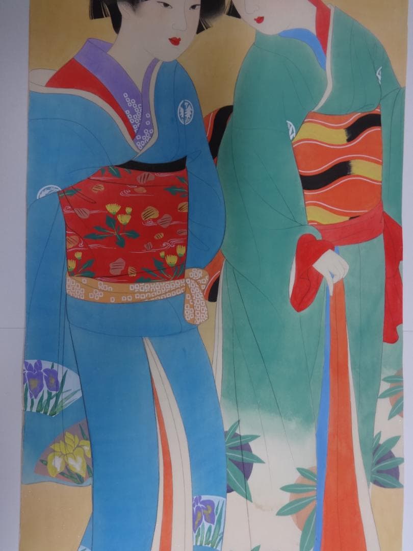 上村松園　春の宵　水彩画　1938年頃　浮世絵　肉筆　姉妹の絵　日本画　美人画