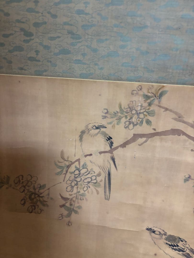 水墨画 鳥と花 李三白鶴 署名あり　掛け軸　骨董品