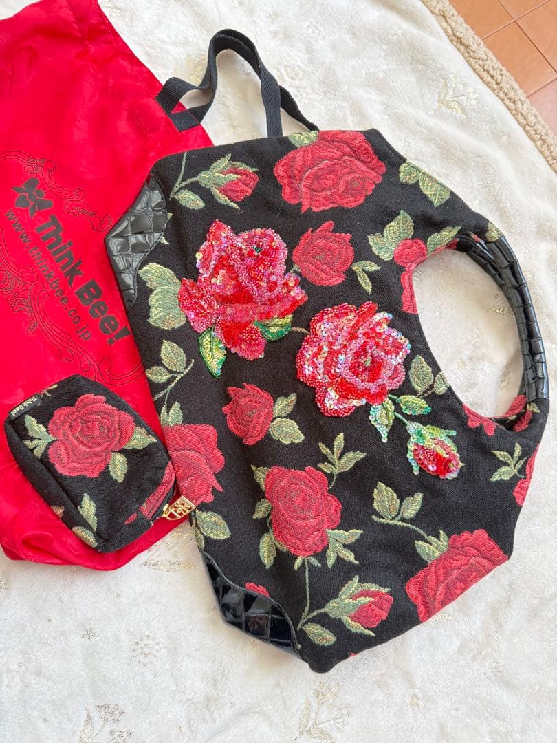 【美品】シンクビー！デラックスピンキーローズ ハンドバッグ&ポーチ