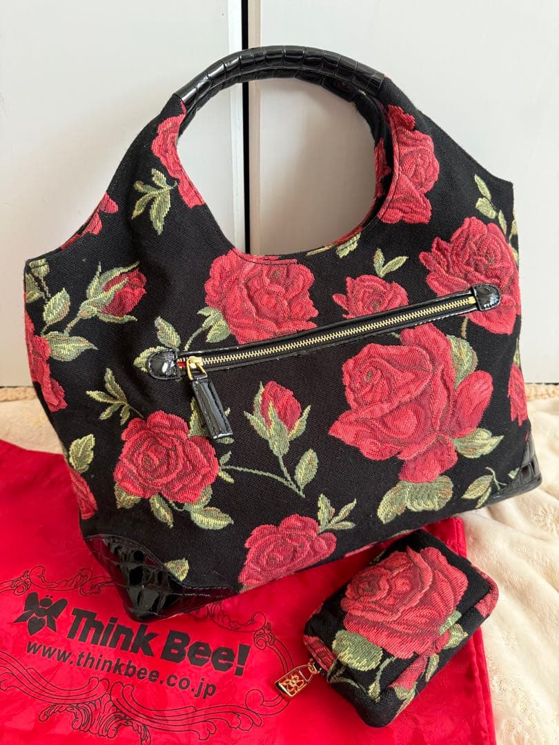 【美品】シンクビー！デラックスピンキーローズ ハンドバッグ&ポーチ