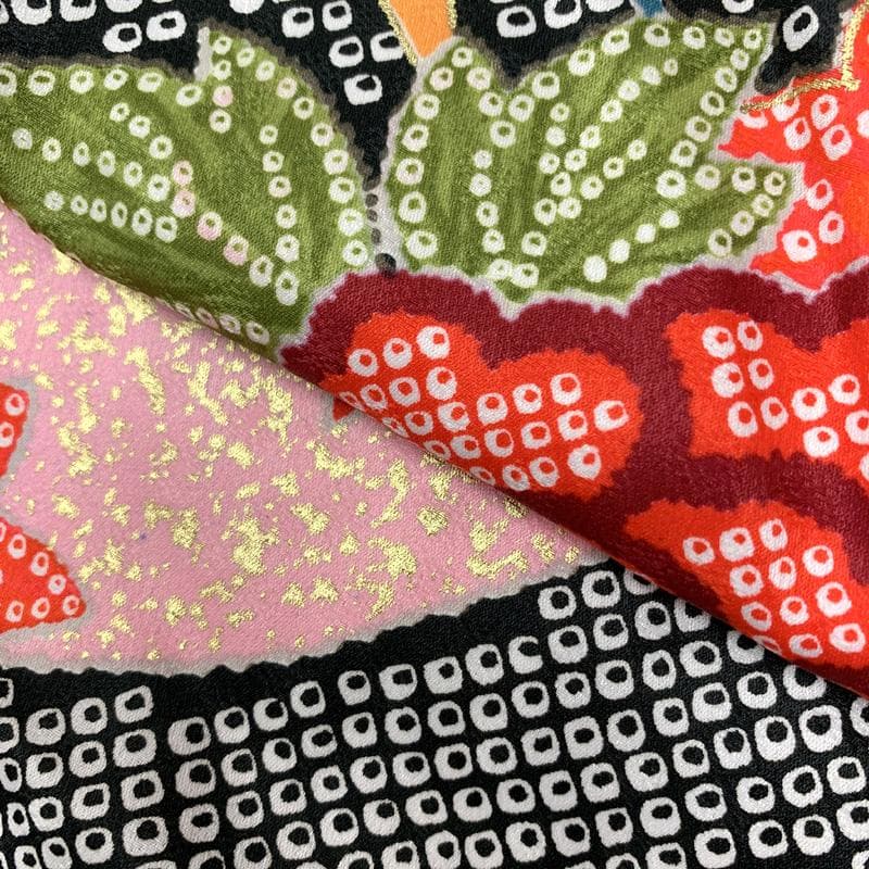 504ag9,帯揚げ帯締めしごき□七五三 七歳 女児 着物&袋帯 金彩 絞り風