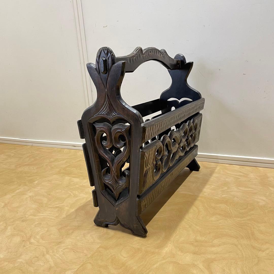 アイヌ 木彫り マガジンラック 木製 ビンテージ レトロ アンティーク