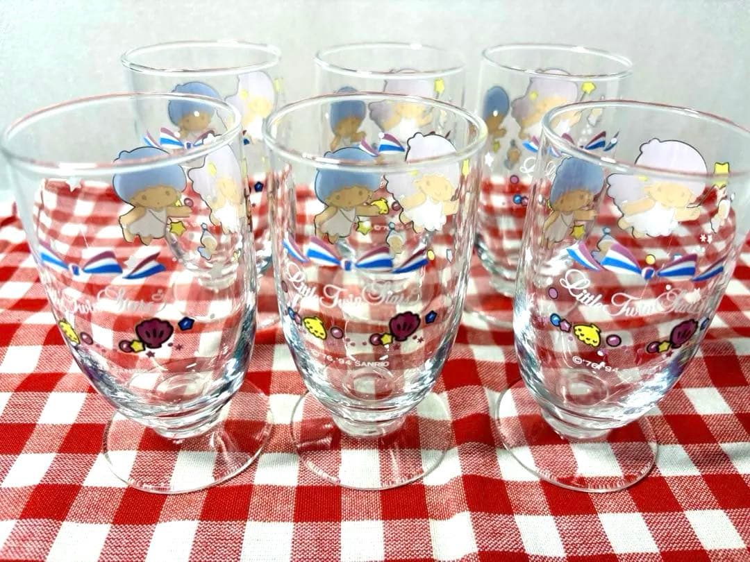 1994年　サンリオ　キキララ グラス　6個　脚付　ステムグラス　平成レトロ