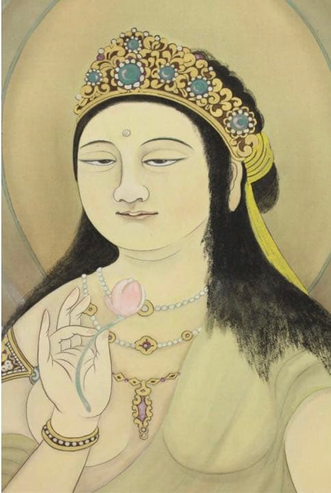 送料無料　極上絹本肉筆観音図 大幅掛軸 211×69cm　時代物