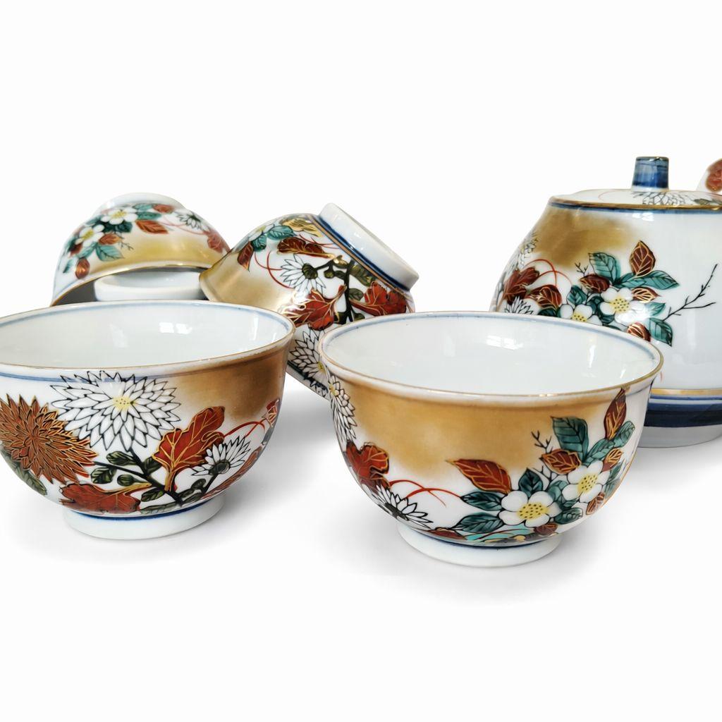 九谷焼 青峰 金彩 菊花図 茶器セット（湯呑5客・急須） - メルカリ