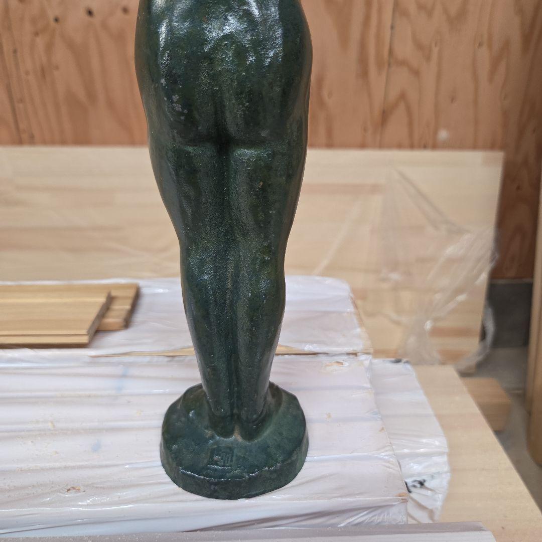 米治一作◇少女ブロンズ彫刻裸婦像【王冠】高41.5 /高岡銅器☆/鋳鉄