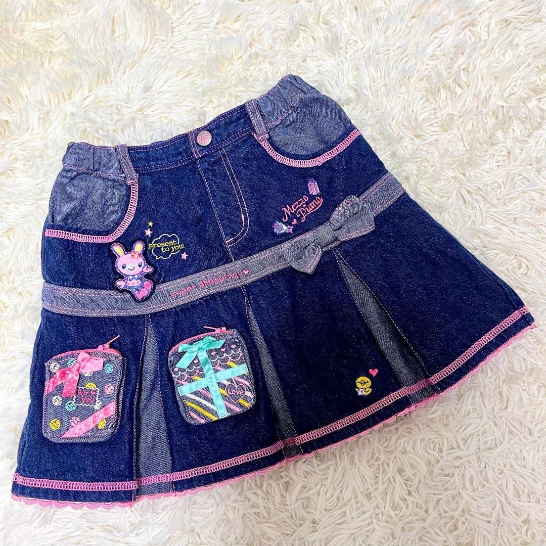 希少レア✨メゾピアノ　ミミポポ　デニムプリーツスカート平成レトロy2kワッペン