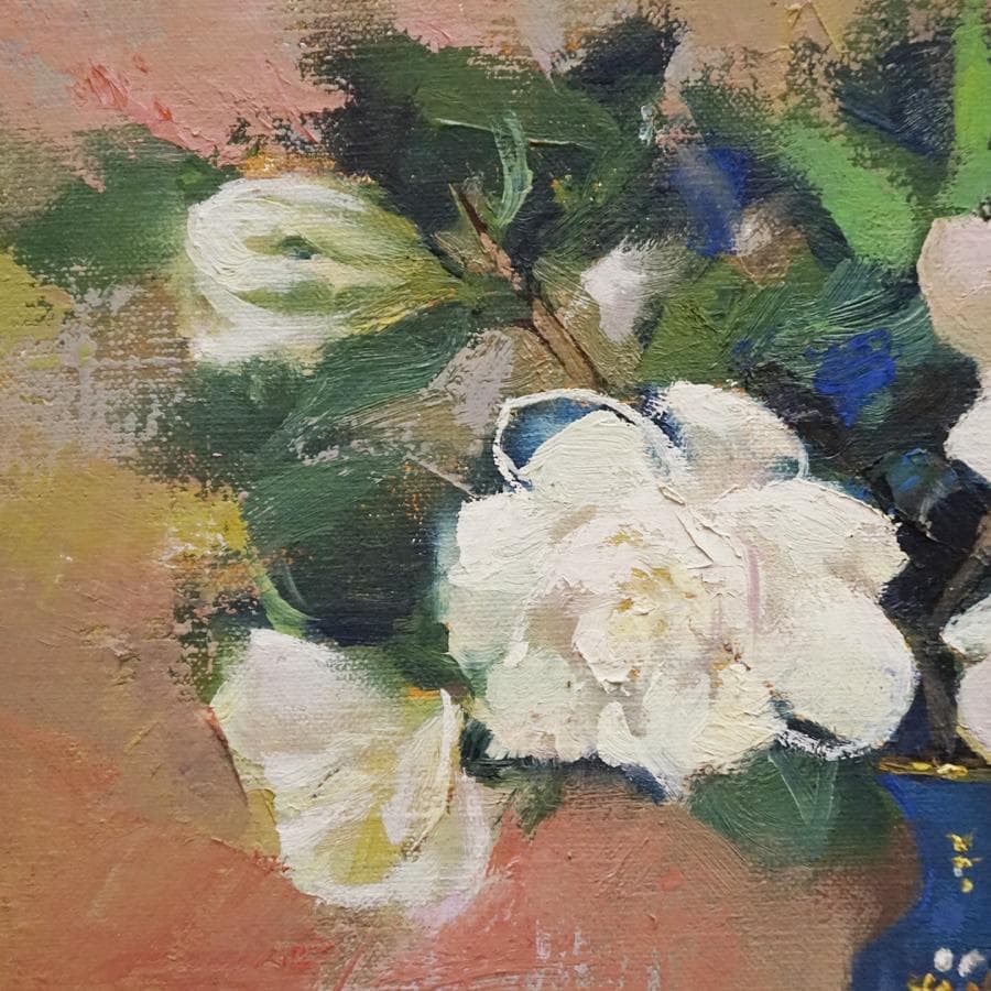 寺井重三『梔子』4号 静物画 油彩 油絵 絵画 肉筆 額装 美術品 額装