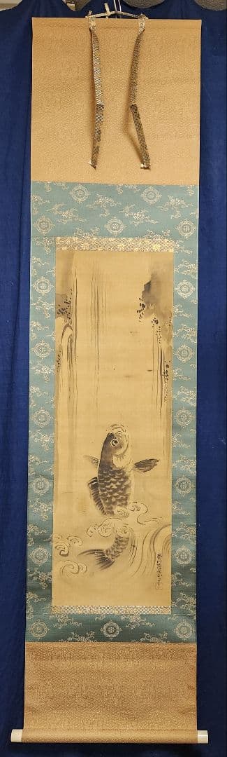 【鯉の滝登り図】狩野栄川院典信 掛け軸 2643 狩野派江戸古画 昇龍　肉筆