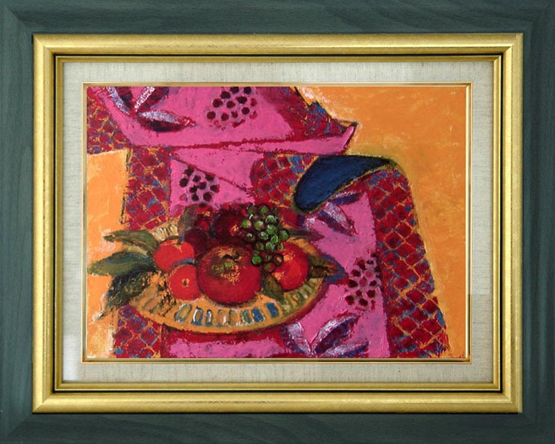 油絵 菅家令子 絵 絵画インテリア 額付(黒) uF6-113902 静物 果物