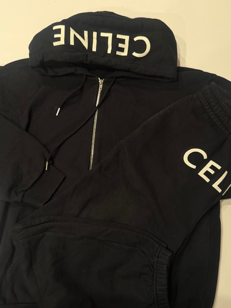 CELINE ブラック フード付きパーカー セットアップ