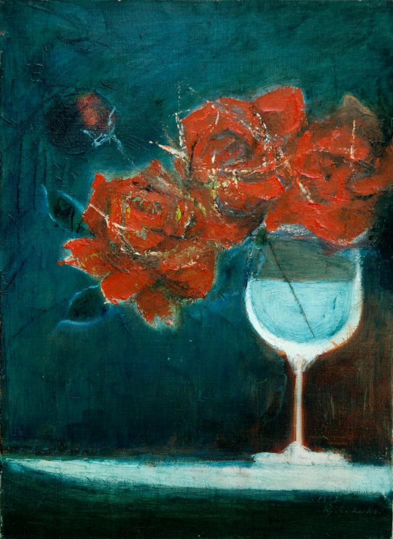 油絵 菅家令子 絵 絵画 インテリア 額付(銀) F4-070302 花 ばら 絵画