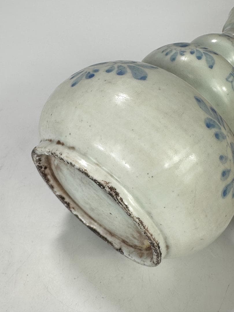 韓国美術 李朝時代 白磁 染付 青花 寿字文 花卉文 瓢箪瓶