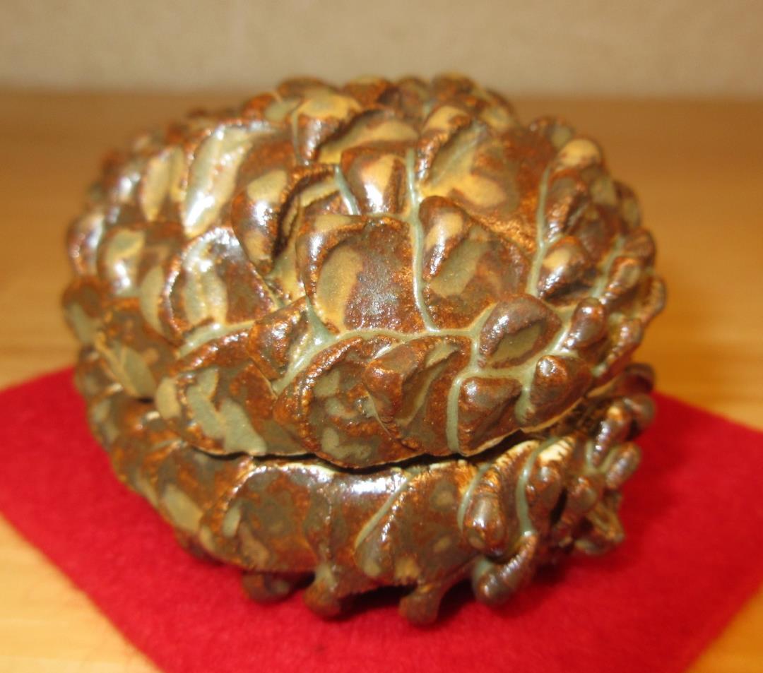 送料込【逢絢亭】茶道具 香合 美濃焼 松毬香合 柴田好寛 共箱入り