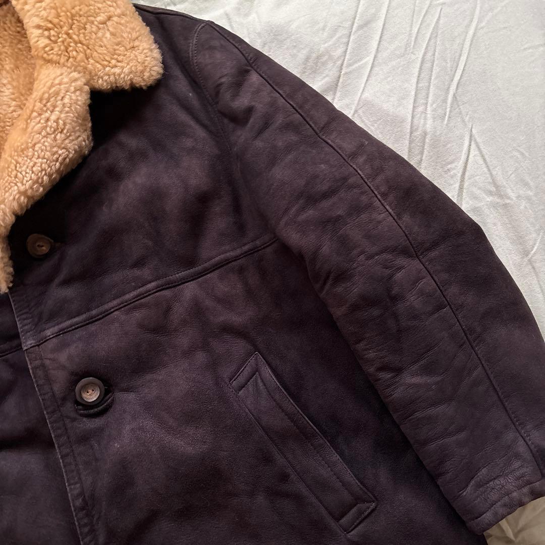 【90s】vintage ブラックムートン ギャングコート 本革 ボア チェーン