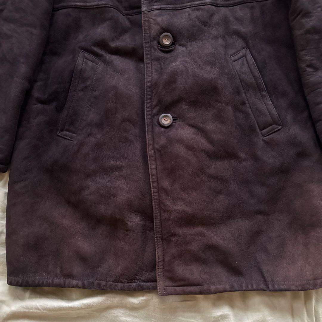 【90s】vintage ブラックムートン ギャングコート 本革 ボア チェーン