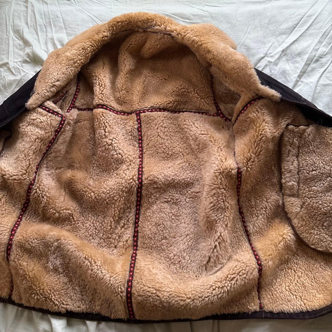 【90s】vintage ブラックムートン ギャングコート 本革 ボア チェーン