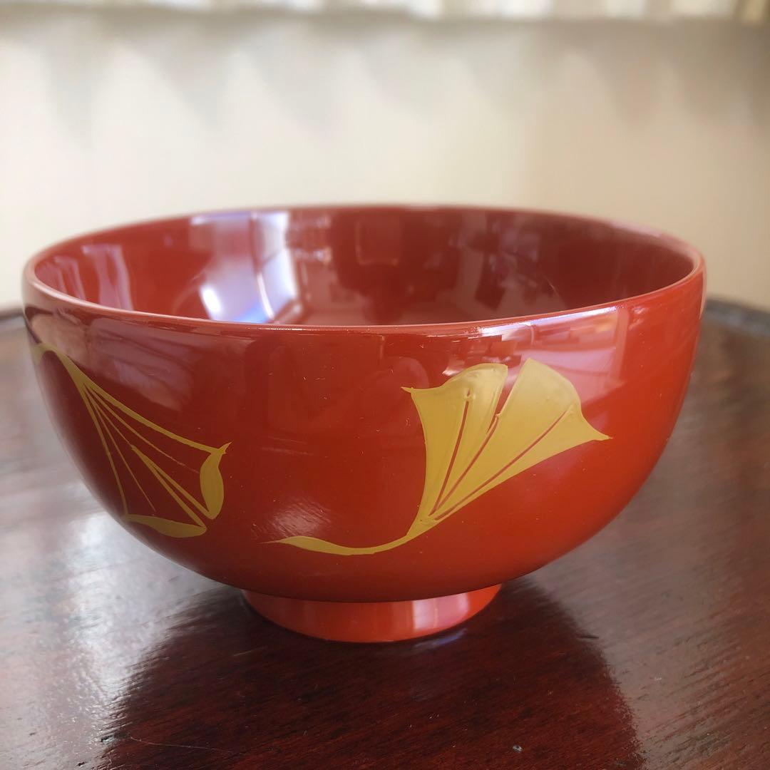 浄法寺塗　夫婦汁椀　銀杏紋　2客　うるみ工芸　天然木　専用箱　未使用品　美品