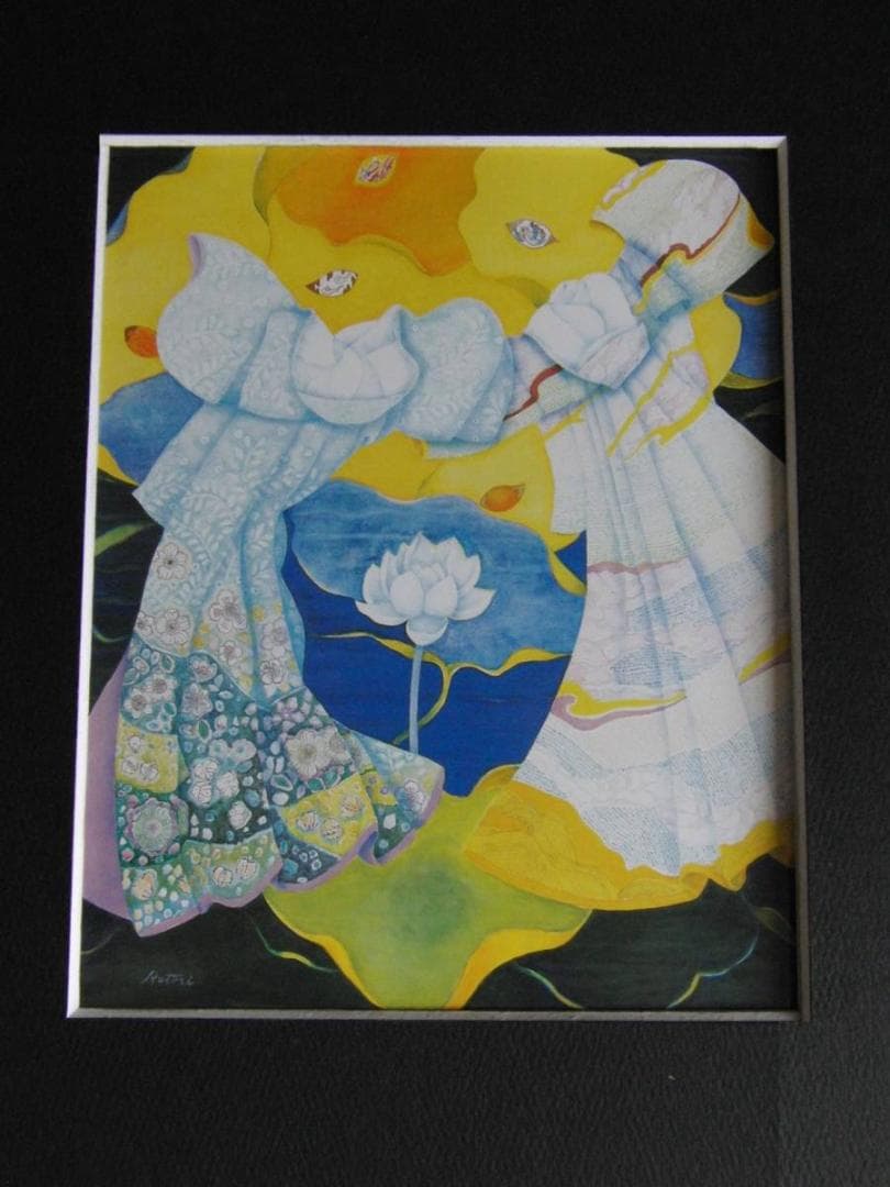 阿美代子、【蓮】、希少な額装用画集より、新品額装付、状態良好