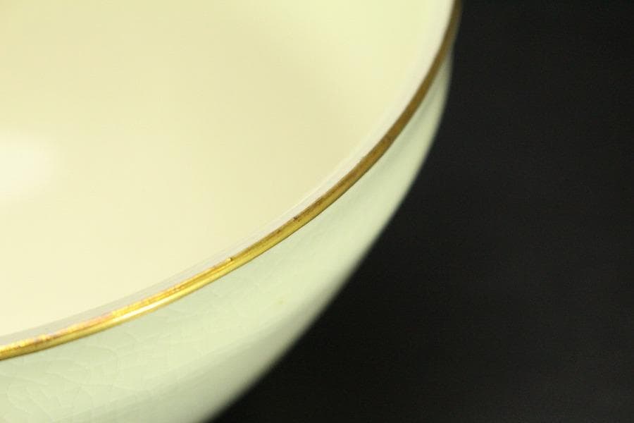 未使用品】茶道具 清水焼 粟田窯 茶碗 金彩金葵紋 岡田暁山作 (メ1224