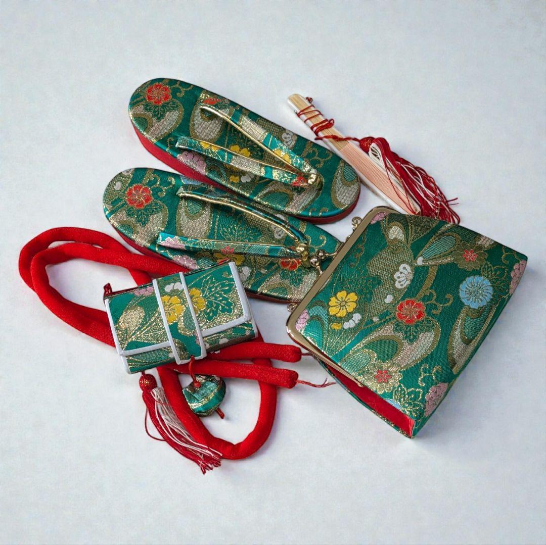 7歳　正絹絞り白ピンク鴛鴦　七五三　お着物・帯・筥迫セット