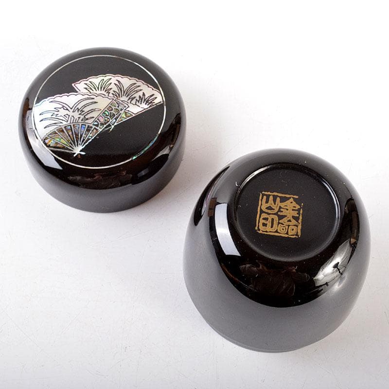 茶道具　朝鮮漆器　黒漆　金命山作　螺鈿扇　寿　棗　共箱　Ｖ　6876