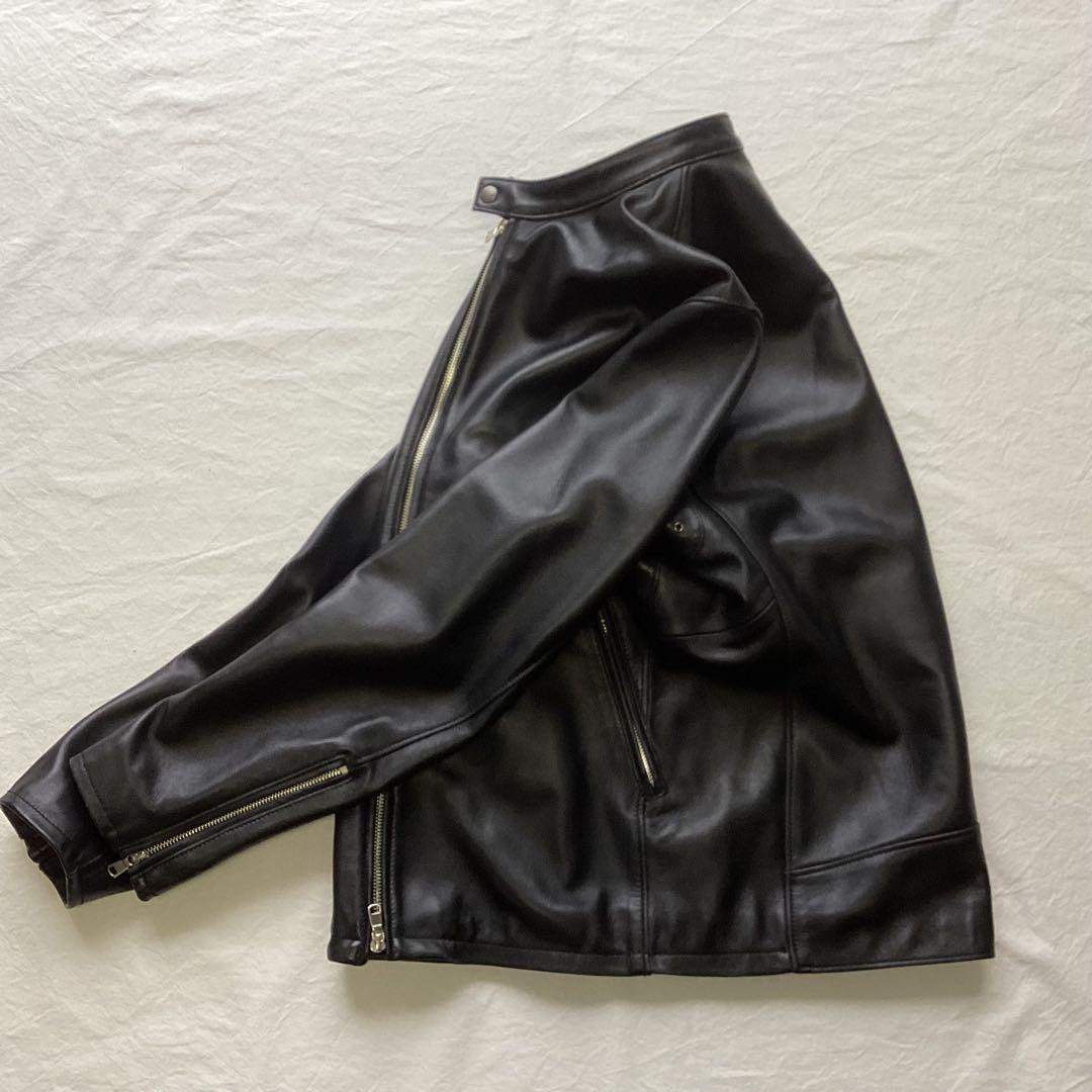 B&Y ラムレザー シングルライダースジャケット ブラック XL