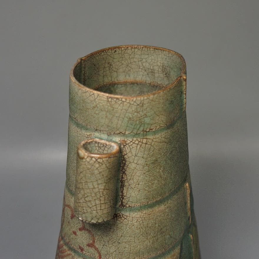 花と子供 陶器瓶 柴窯瓶 飾り壺 花瓶