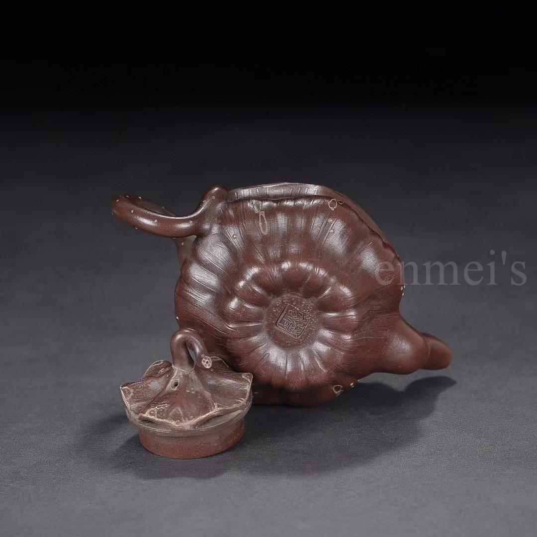 中国古美術・原鉱紫泥蓮子紫砂壺・底款：蒋蓉・紫砂壺・朱泥・急須