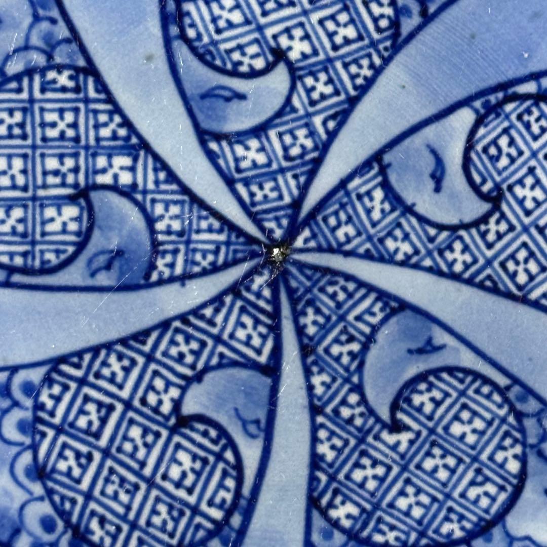 明治時代 大日本 肥碟山 山口製 染付祥瑞丸文様鉢 銘有り 直径26cm