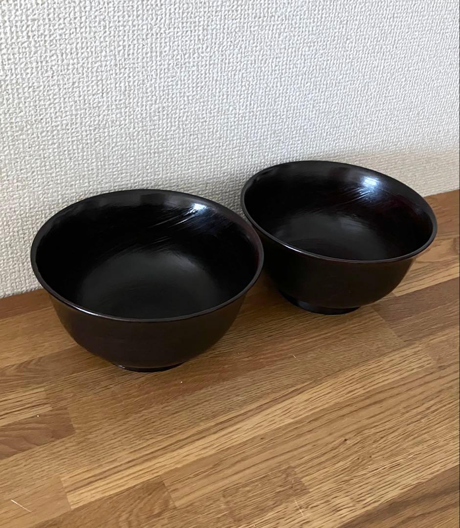 2個セット　漆器　山岸厚夫　5.5寸丼　曙　刷毛目　朱漆　黒漆　木合
