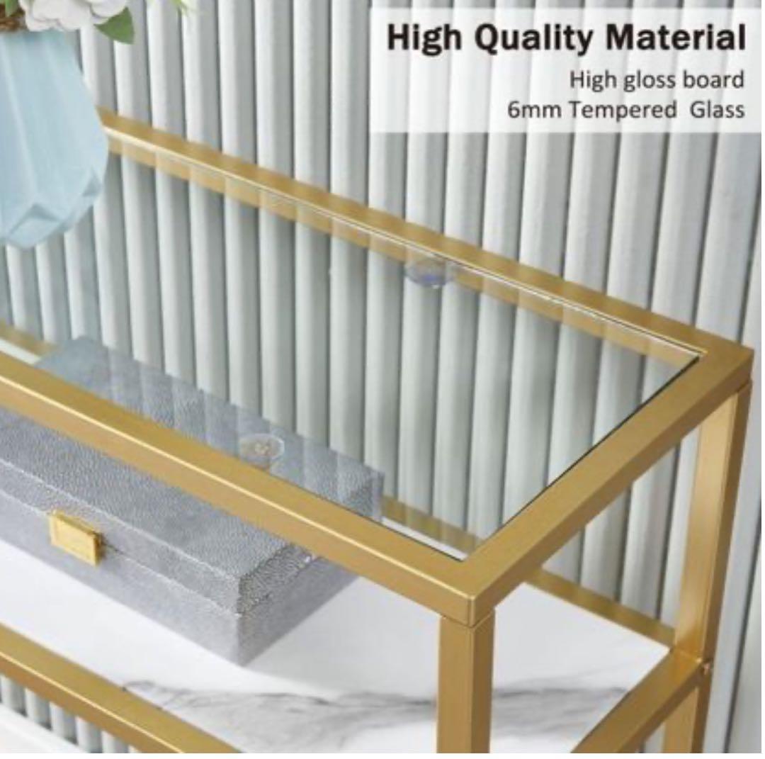 【お洒落良品】ガラストップ＆マーブル柄コンソールテーブル